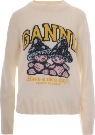 Ganni Ronde hals gebreide kleding - Dames - Ronde hals truien - Wit - L - Wol - Truien & Vesten