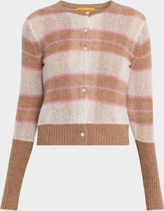 Guest In Residence Shadow Plaid Cashmere Cardigan