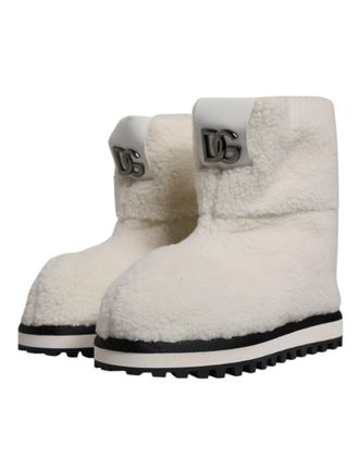 Dolce & Gabbana Mens White Plush Logo Padded Mid Calf Boots Shoes Fabric
