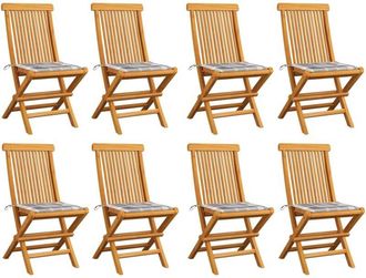 vidaXL Vidaxl - Sillas De Jard&iacute;n 8 Uds Teca Maciza Y Cojines A Cuadros Grises