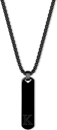 Brook & York Mens Engravable Initial Vertical Bar Necklace in Black K at Nordstrom