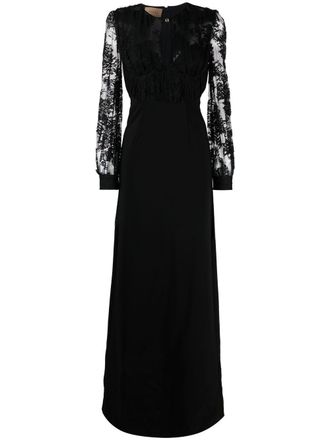 Gucci lace-embellished evening dress - women - Viscose/Polyamide/Spandex/Elastane/Acetate/Silk - S - Black