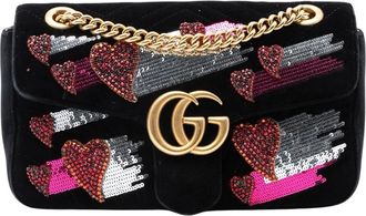 Gucci Pre-owned Shoulder Bags, female, Black, Size: ONE SIZE Pre-owned Embellished Velvet Shoulder Bag