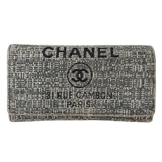Chanel Gray Canvas Long Wallet (Bi-Fold) (Pre-Owned)