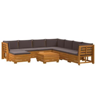 vidaXL 9 Pz Set Di Divani Da Esterno Legno Di Acacia Massello Marrone Vidaxl