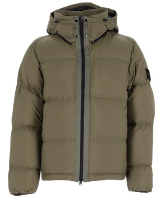 Stone Island Quilted Padded Jacket with Removable Hood and Matte Finish
