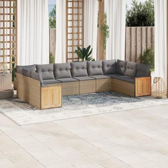 vidaXL Juego De Sof&aacute;s Jard&iacute;n Con Cojines Beige 10 Pzas Rat&aacute;n Sint&eacute;tico Vidaxl