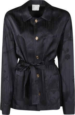 Forte_Forte Lotus Fluid Jacquard Pyjama Jas - Dames - Jassen - Zwart - Maat: XL Viscose