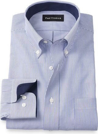 Paul Fredrick Tailored Fit Non-iron Cotton Stripe Dress Shirt With Contrast Trim