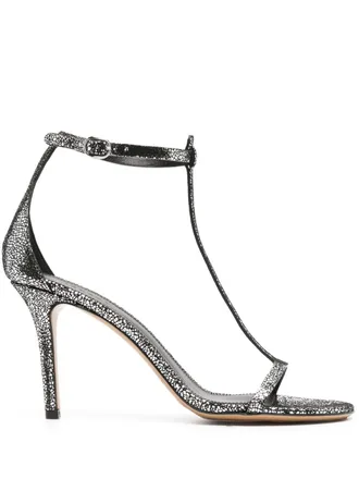 Isabel Marant crackled 95mm leather sandals - women - Calf Leather/Calf Leather/Calf Leather - 40 - Silver