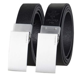 Calvin Klein Mens Two-In-One Reversible Modern Plaque Buckle Dress Belt, Deep Black/Black, X-Large (42-44)