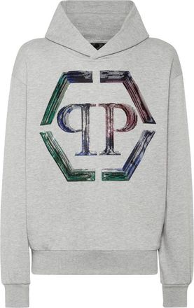 Philipp Plein Hoodie Sweatshirt LS Strass Hexagon - Heren - Hoodies - Grijs - M - Katoen - Hoodies & sweatvesten
