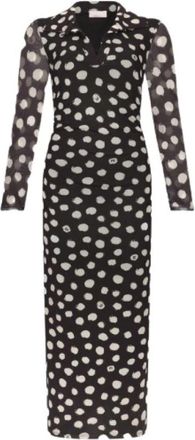 Liu Jo Polka Dot Lange Jersey Jurk - Dames - Casual kleedjes - Zwart - XS - Polyester - Kleedjes