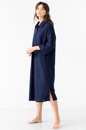 Salua Oversized Button Down Long Shirt in Navy at Nordstrom, Size X-Small