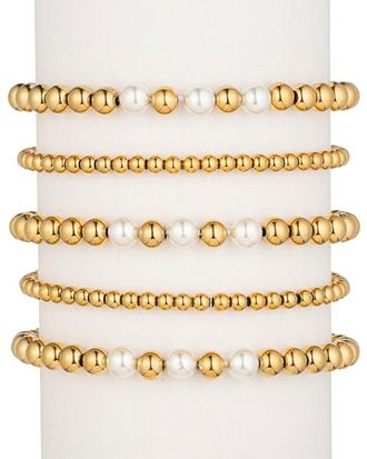 Eyecandy LA Eye Candy La The Luxe Collection Titanium Pearl Cecila 5Pc Stretch Bracelet Set