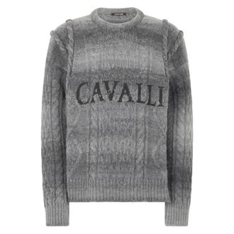 Roberto Cavalli Logo-Embroidered Cable-Knit Sweater, Size Medium