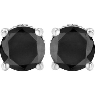 House of Brilliance Silver 3.00 Ct Black Diamond Classic Stud Earrings with Screw Backs in White at Nordstrom