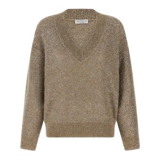 Brunello Cucinelli Truien & Vesten, Dames, Beige, M, Polyester, Schitterende Textuur Trui