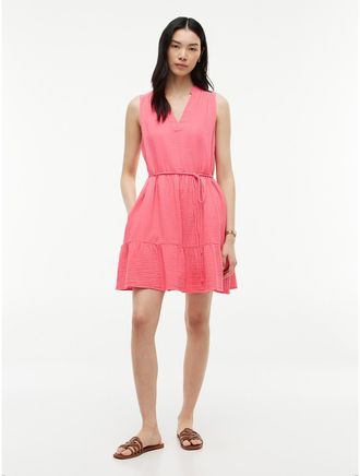 Tommy Hilfiger Womens Tiered Cotton Gauze Mini Dress - Garden Rose - XXL