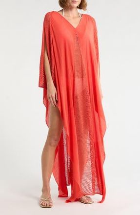 Elan Crochet Trim Cover-Up Caftan in Guava at Nordstrom Rack