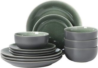 Gibson Home Pine Coast 12 Piece Plates and Bowls Dinnerware Set in Green at Nordstrom