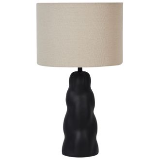 Beliani L&aacute;mpara De Mesa De Cer&aacute;mica Estilo Moderno Minimalista Con Pantalla De Papel De Lino Color Negro Vilar