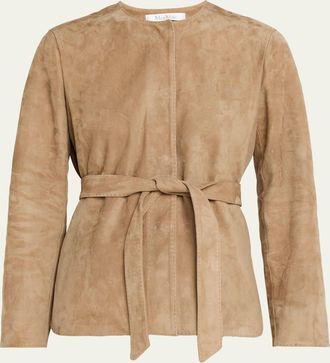 Max Mara Abito Belted Crewneck Suede Jacket
