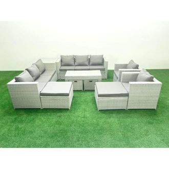 Fimous Outdoor Rattan Garden Furniture Set with Grey Cushions Luxury 12 Seater with 2 Chairs and Coffee Table For Conservatory,Patio - Fimous