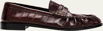 Saint Laurent Mens Eel Leather Cassandre Penny Loafers