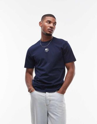 Lacoste relaxed fit t-shirt in navy with central small logo print