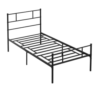 HOMCOM Single Metal Bed Frame Solid Bedstead Base with Headboard and Footboard - Metal Slat Support and Underbed Storage Space - Bedroom Furniture w/ Space