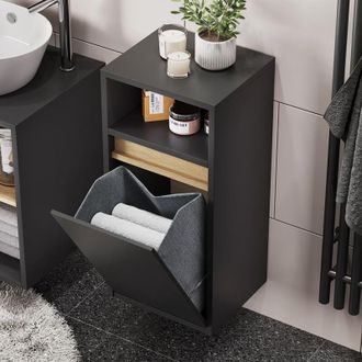 Vicco Mobiletto da bagno Viola, Grigio/Artisan, 38 x 80 cm con cesto portabiancheria, Vicco