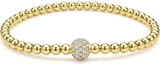 Lagos Pavé Diamond Ball Caviar Stretch Bracelet in Gold at Nordstrom, Size 6