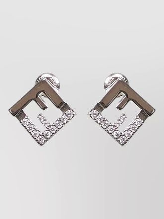 Fendi geometric stone detail silver tone stud earrings