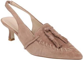 Pelle Moda Kesia Slingback Pointed Toe Kitten Heel Tassel Loafer Pump in Taupe at Nordstrom, Size 7.5