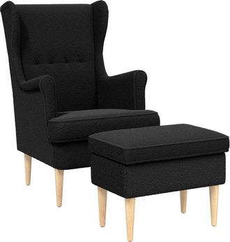 vidaXL Sill&oacute;n Con Pouf 2 Uds. Negro Boucl&eacute; Vidaxl