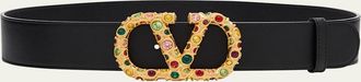 Valentino Garavani VLogo Signature Embellished Leather Belt, 40mm