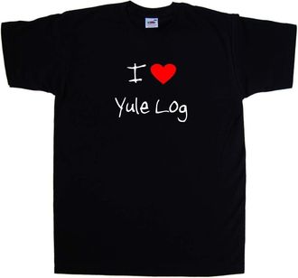 Tee Tree Designs I Love Heart Yule Log Black T-Shirt (White Print)-Medium