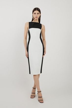 Karen Millen Compact Stretch Colour Block Panelled Tailored Midi Dress
