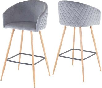 Hhg Coppia sgabelli eleganti con poggiapiedi 201 metallo velluto grigio