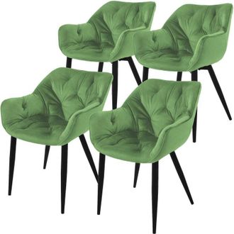 ML Design Ml-design - Set 4x Sillas De Comedor Con Respaldo Y Reposabrazos Asiento Ergon&oacute;mico Acolchado Tapizado De Terciopelo Verde Salvia Con Patas De Metal S