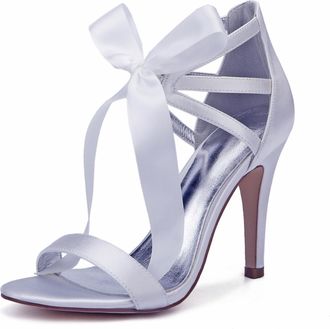 Generic Wedding Bridal Shoes Women Peep Toe High Heels Sandals Wedding Stain Evening Dress Stiletto Shoes 10.5Cm,White,7 UK
