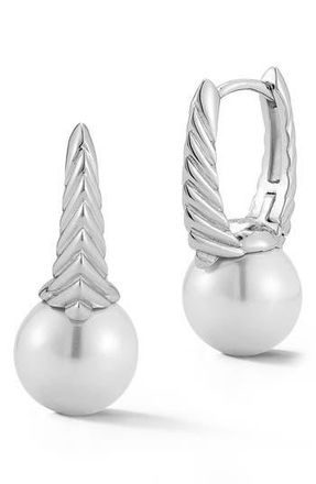 Sphera Milano 10-10.5mm Cultured Pearl Huggie Hoop Earrings in Silver at Nordstrom Rack