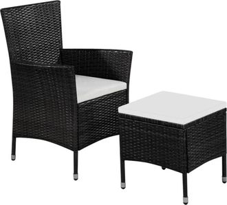 vidaXL Sedia da Esterno con Sgabello e Cuscini in Polyrattan Nero - Vidaxl