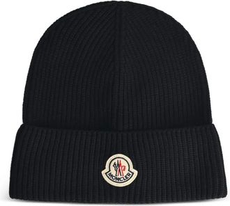 Moncler ribbed logo-patch hat - Zwart
