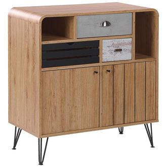 Beliani Aparador Con Acabado En Madera Clara 80 X 40 X 87 Cm Mueble Retro De 2 Puertas Con 3 Cajones Kyle