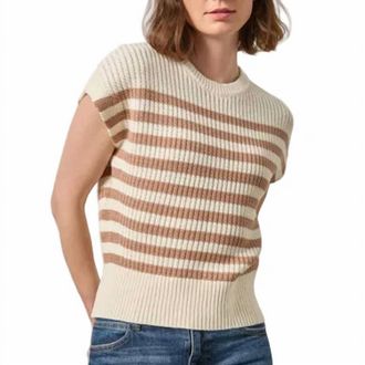 Lilla P Textured Wedge Sweater In Fawn Stripe