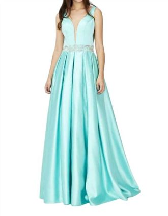 Angela & Alison V-Cut Prom Dress In Aqua