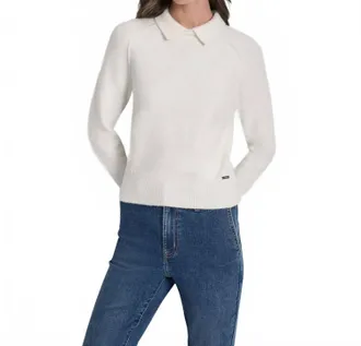 DKNY Polo Sweater Pullover - Petite In Ivory