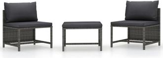 vidaXL Set de sofás de jardín 3 piezas y cojines ratán sintético gris Vidaxl